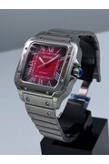 Custom Seiko Mod • Red Vignette Guilloche Steel Santos Automatic • 38mm
